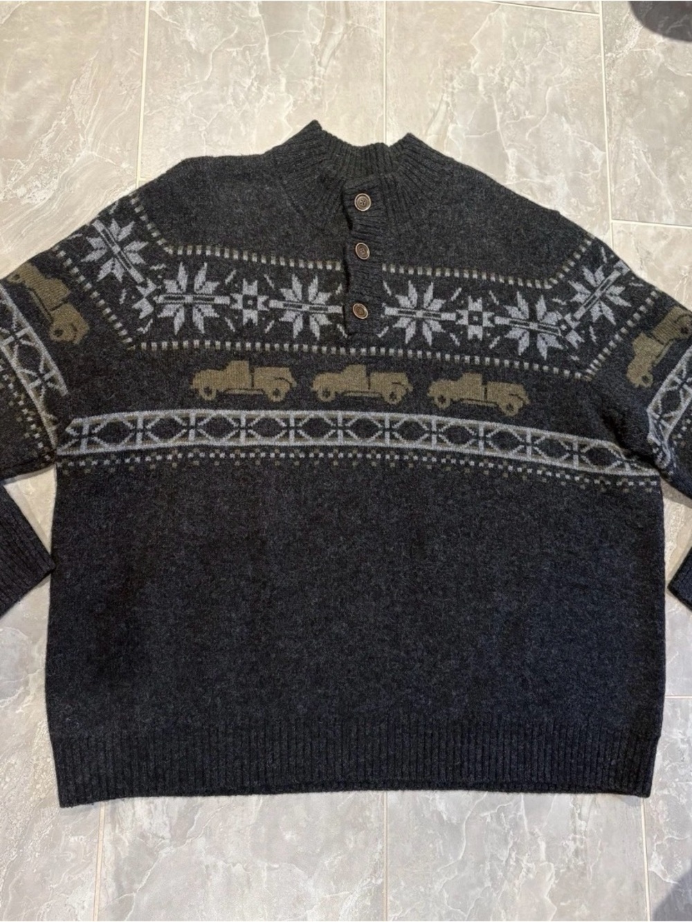 Duluth Trading Co Mens 3XL Shetland Wool Fair Isle Truck Mock Neck Sweater Gray